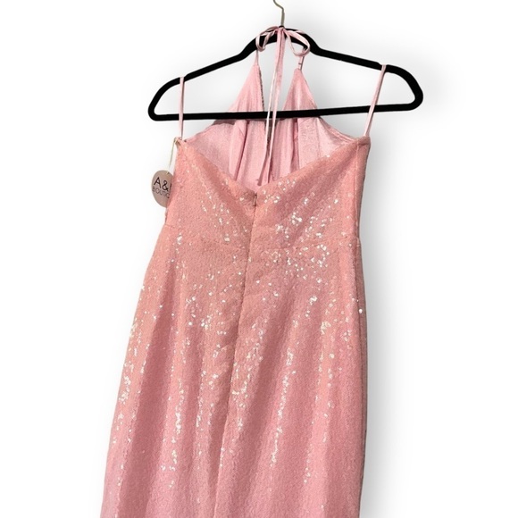 Alamour The Label A&N Luxe Halter V Neck Pink Sequin Long A-line Formal Gown NWT - Picture 8 of 9